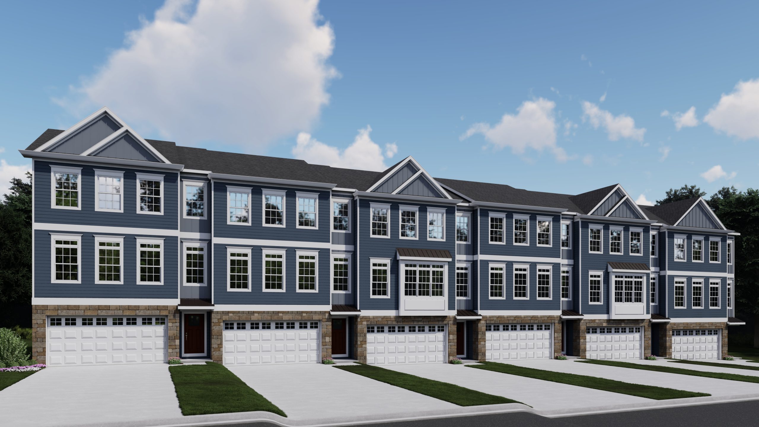 3-story Alexendria Townhome front exterior rendering