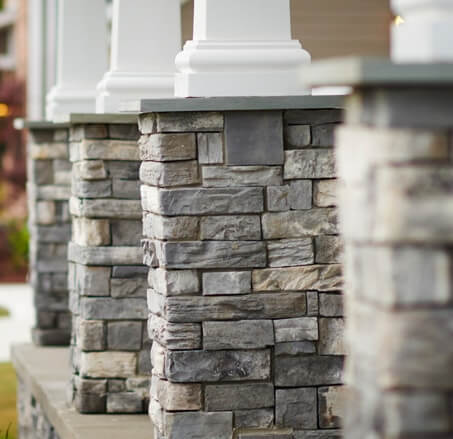 Front porch columns with stacked stone bases
